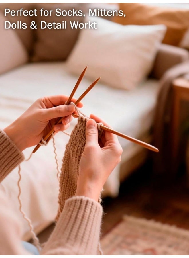 مجموعة من 7 أزواج من إبر الحياكة المصنوعة من الخيزران، مصنوعة من الخيزران الطبيعي، إبر حياكة خشبية طويلة، إبر خشبية مستقيمة ذات رأس واحد، إبر حياكة خشبية للمبتدئين لصنع السترات والشالات والأوشحة - Image 3